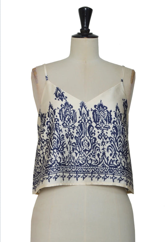 CREAM SHORT CAMI with BLUE PRINT DESIGN