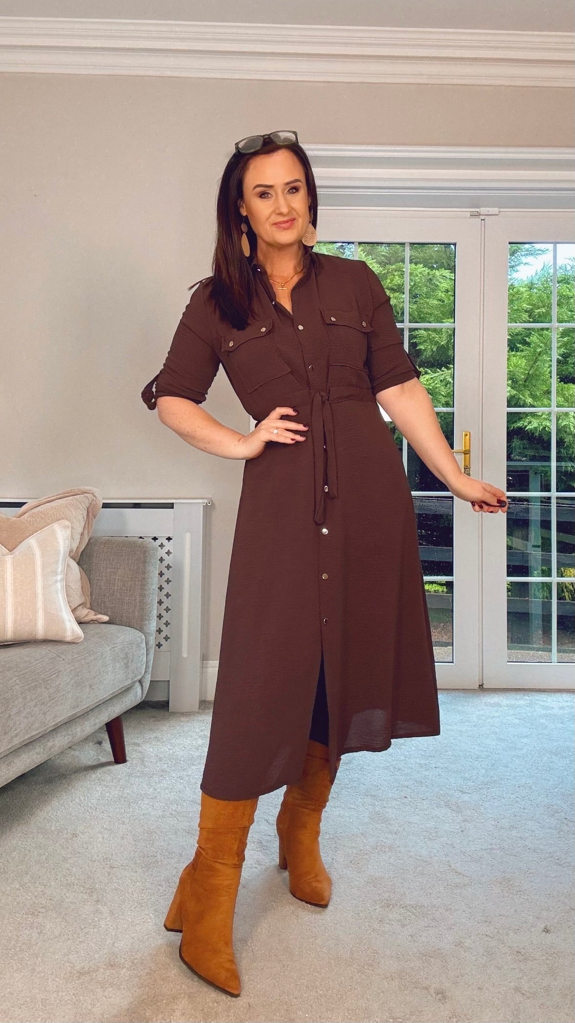 BROWN MIDI SHIRT DRESS
