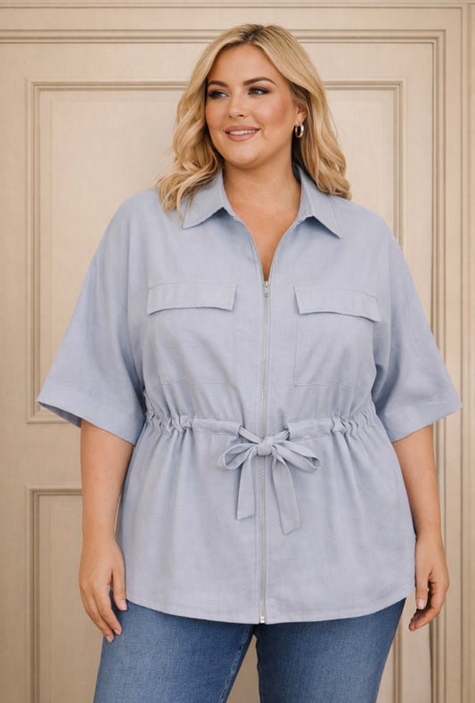 POWDER BLUE ZIP SHIRT WITH DRAW STRING BELT