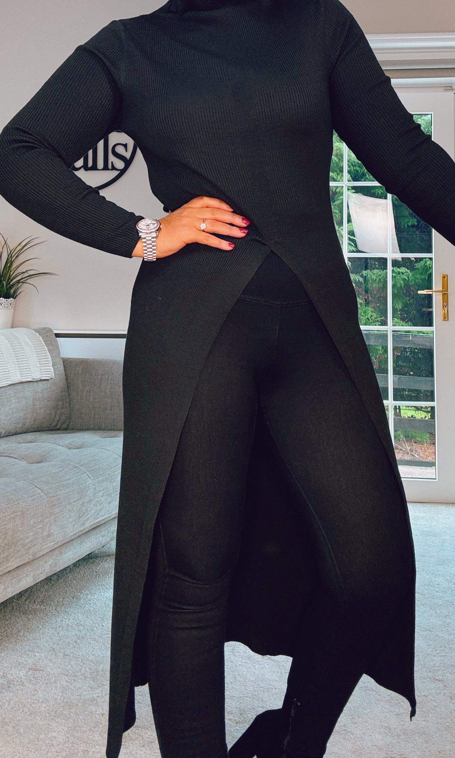 BLACK LONG JUMPER / DRESS with front slits