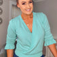 BABY BLUE MOCK WRAP FRILL CUFF FINE KNIT