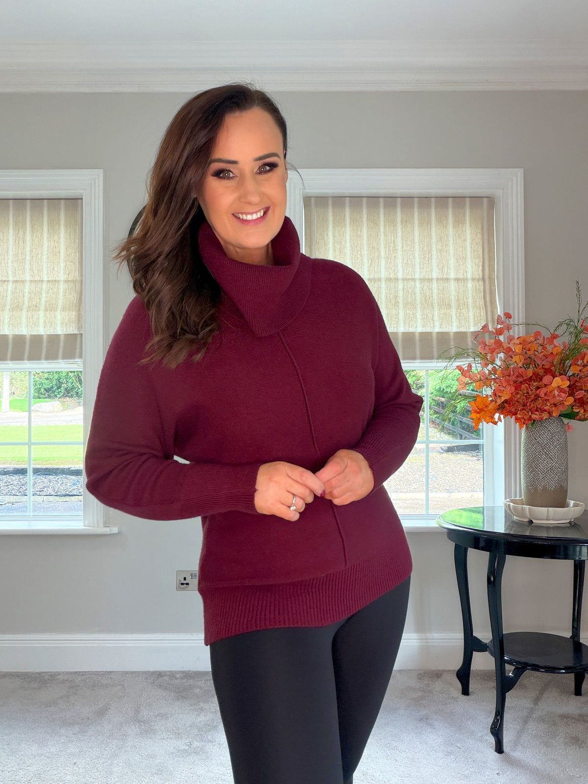 BURGUNDY COWL NECK JUMPER