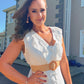 WHITE SUMMER SHIRT DRESS with frill neckline