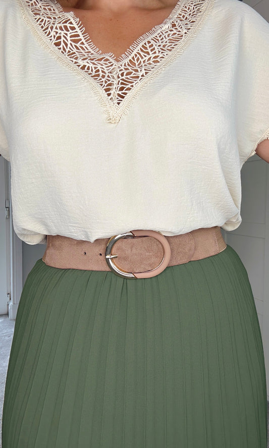 TAUPE Two Tone Gold Buckle Stretch belt