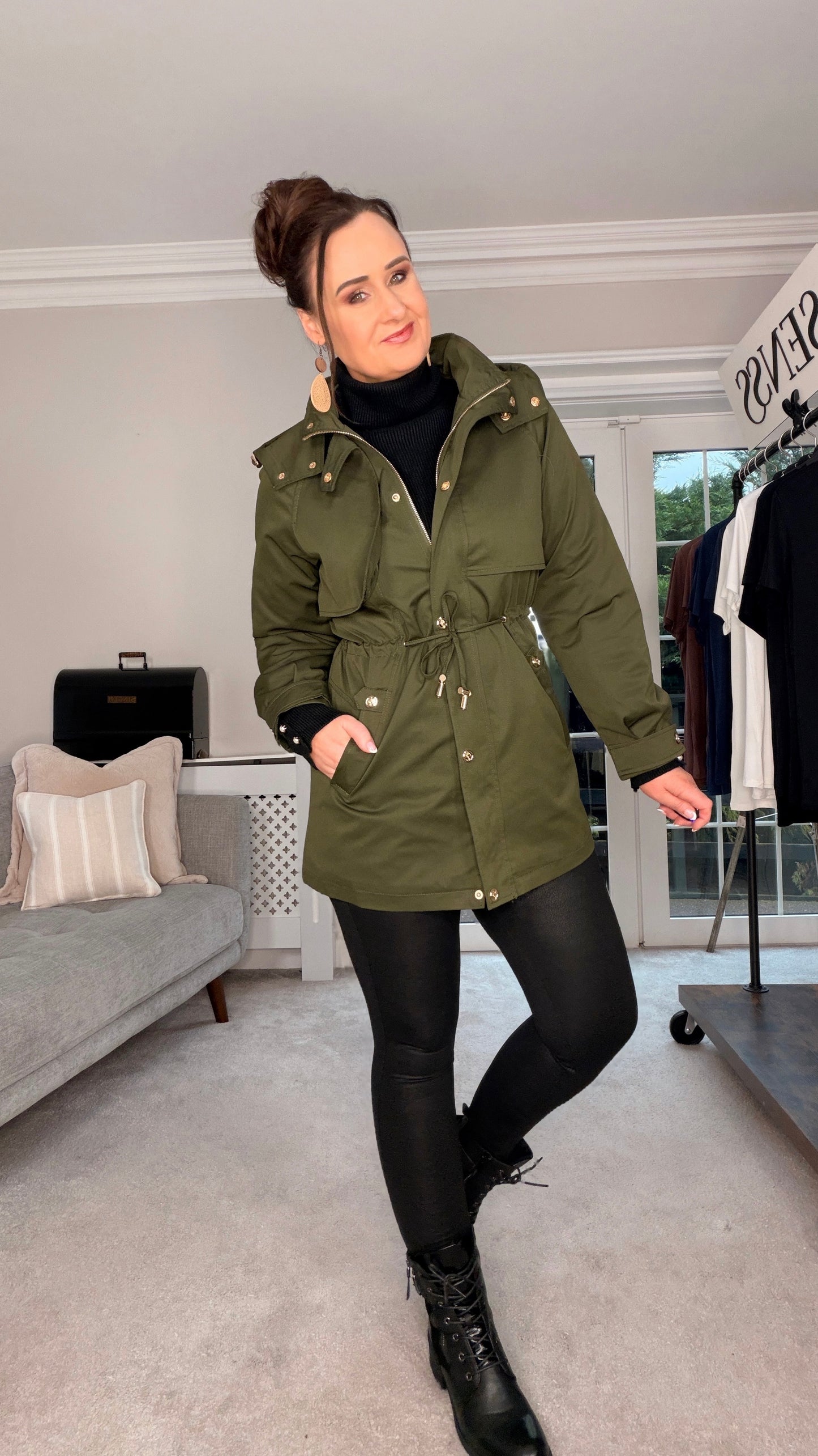 KHAKI HOODED TRENCH JACKET