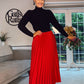 RED SATIN PLEATED SKIRT