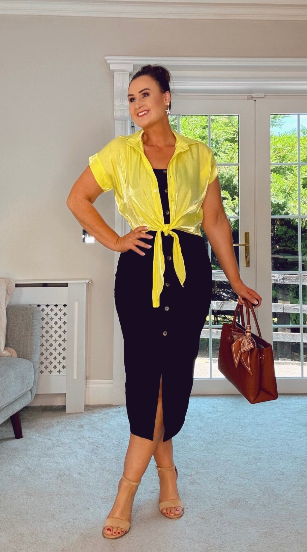 YELLOW SILK FEEL TIE KNOT BLOUSE (Copy)