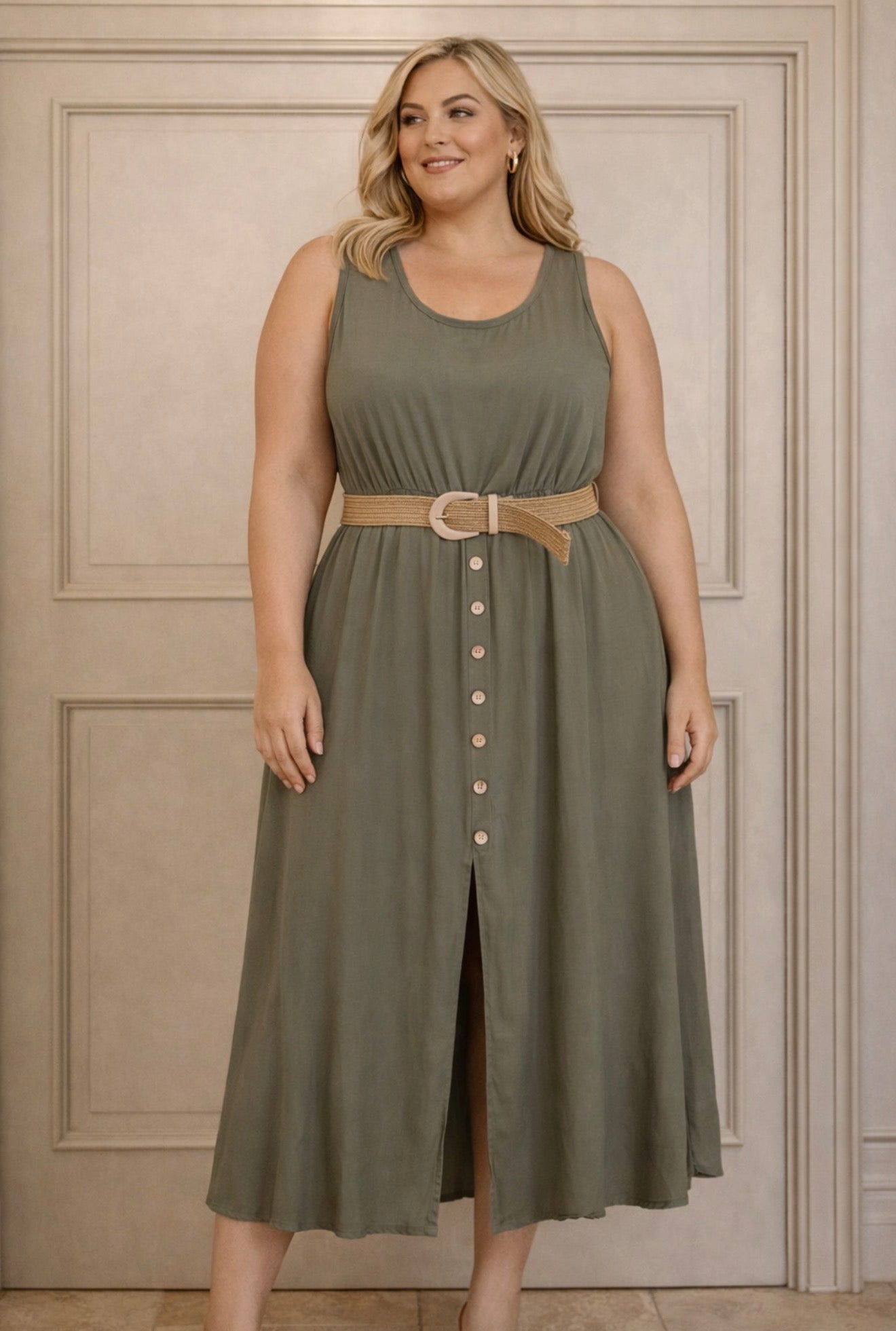 KHAKI BUTTON SUN DRESS with belt – GAILS RAILS