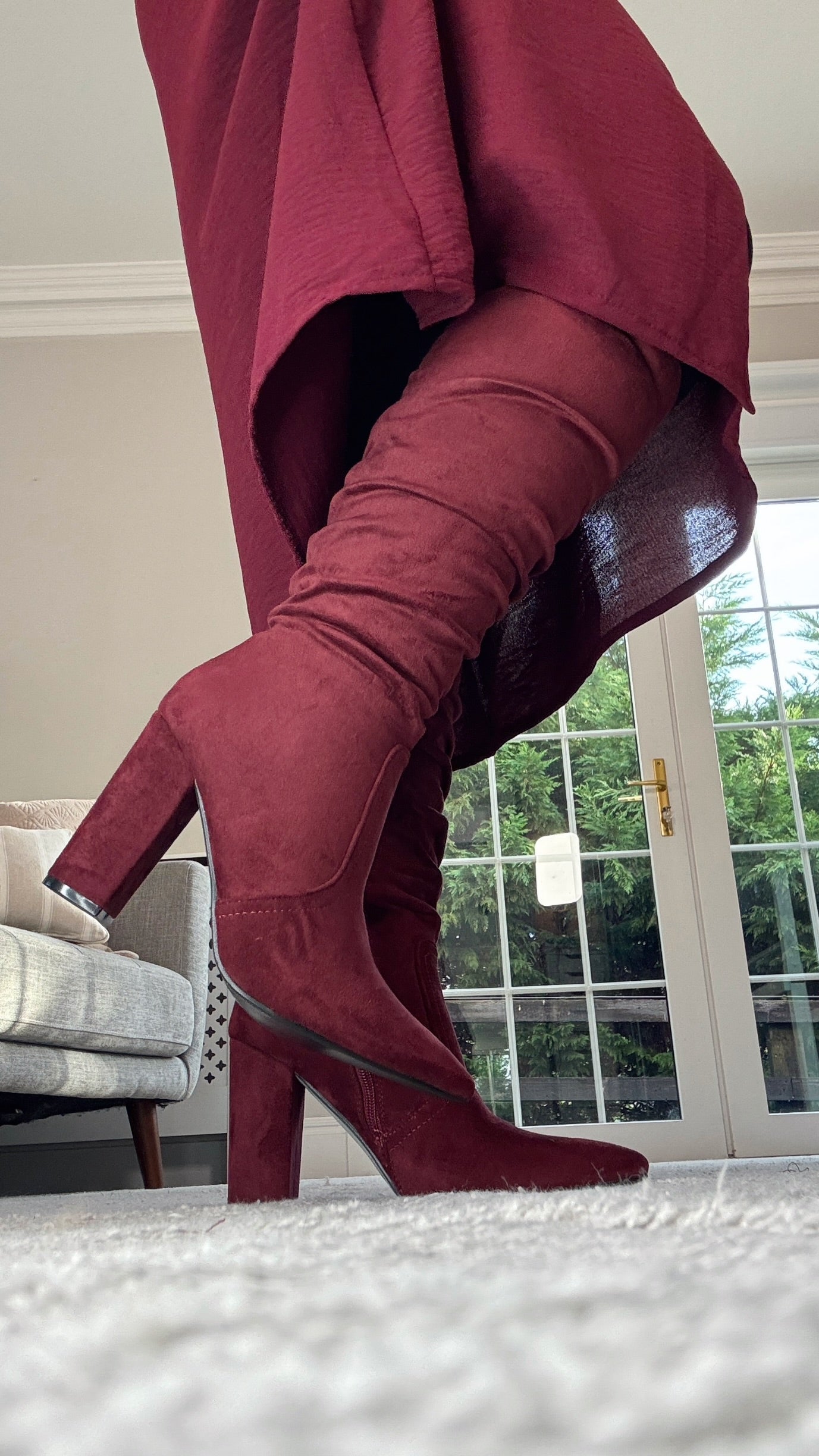 BURGUNDY KNEE HIGH BOOTS