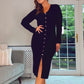 BLACK KNIT KILKY BUTTON DRESS