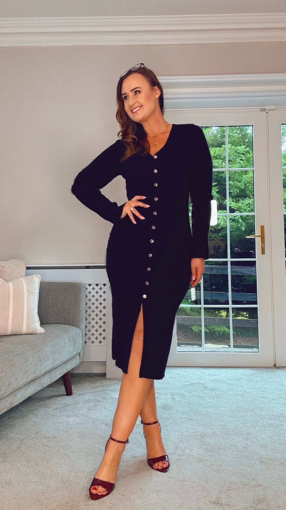 BLACK KNIT KILKY BUTTON DRESS