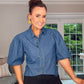 SHORT BALLOON SLEEVE DENIM BLUE SHIRT