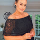 BLACK HIGH LOW HEM OFF SHOULDER LACE DRESS