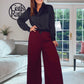 BURGUNDY CHRISTY WIDE LEG PLEATED TROUSERS