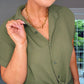 KHAKI STRETCH SHORT SLEEVE TIE KNOT BLOUSE