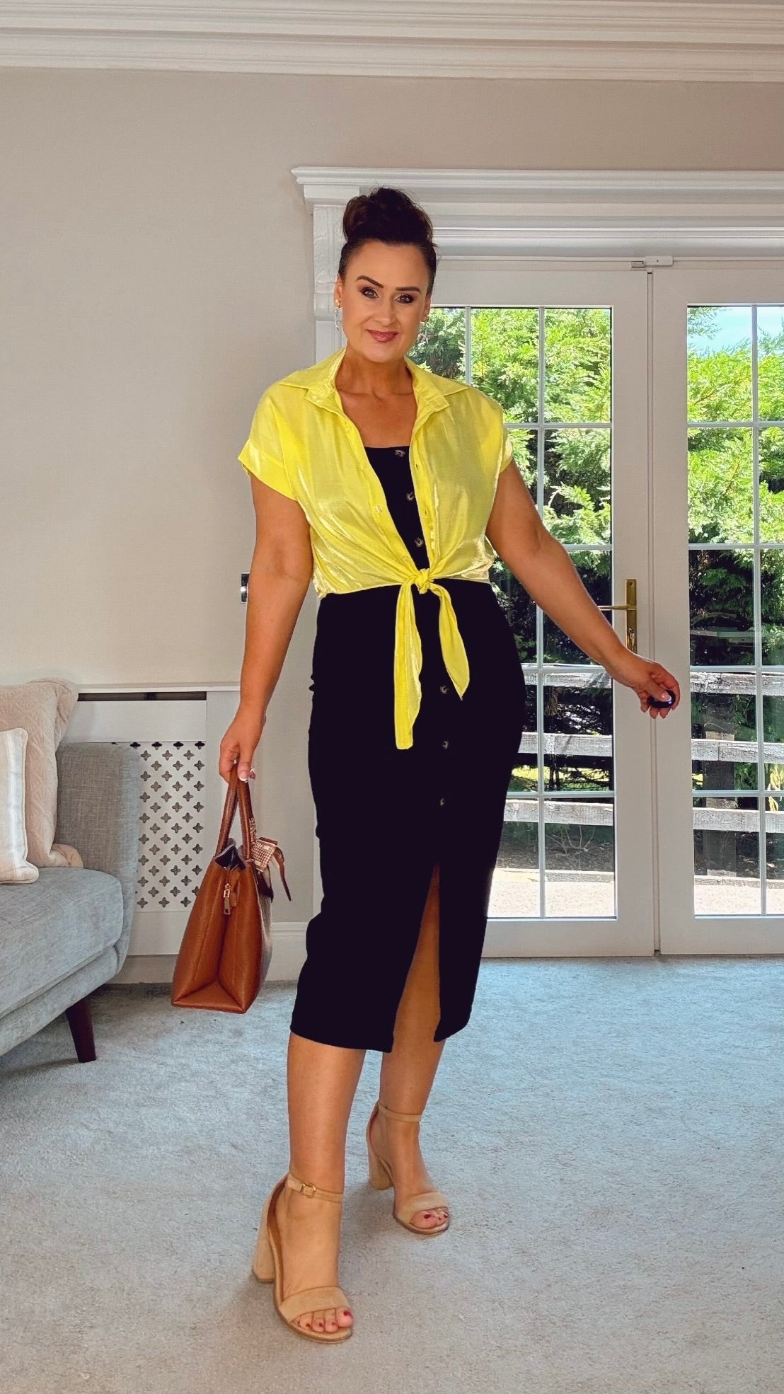 YELLOW SILK FEEL TIE KNOT BLOUSE (Copy)