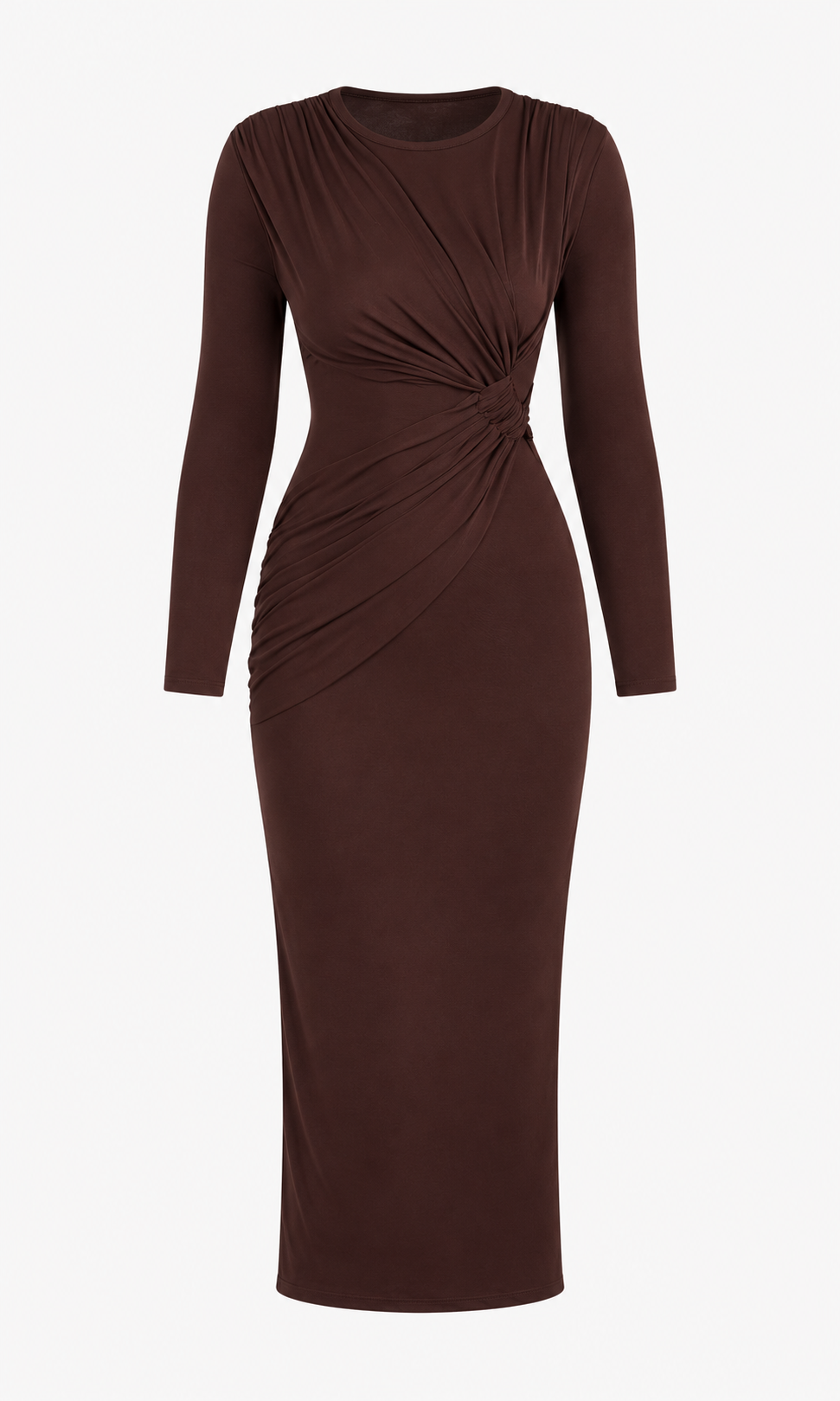 CHOCOLATE BROWN STRETCH DRAPE DRESS