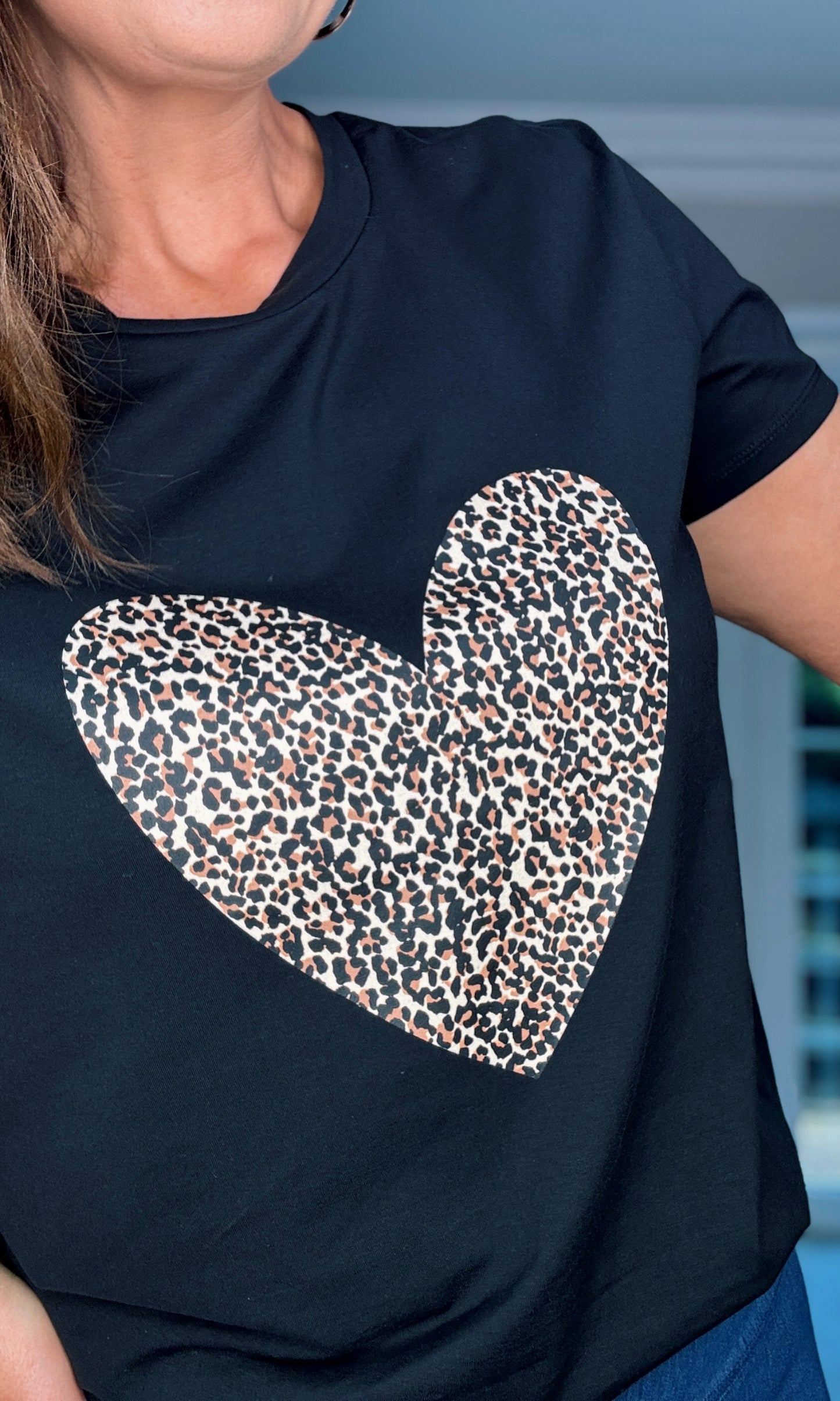 BLACK T-SHIRT with LEOPARD LOVE HEART