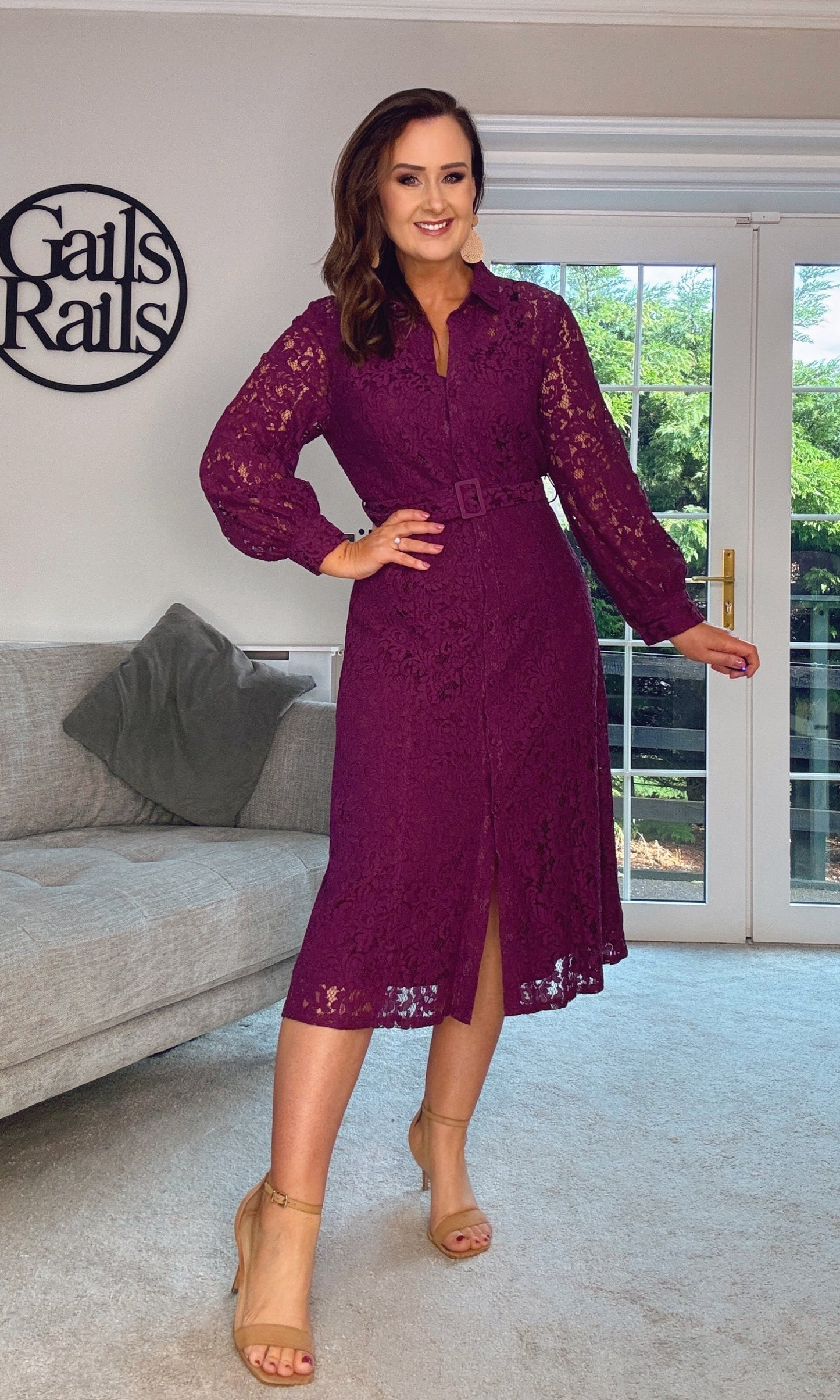 PLUM LACE MIDE SHIRT DRESS