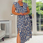 BLUE LEOPARD PRINT MIDI DRESS