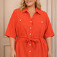 CORAL 100% LINEN BUTTON BATWING BELTED SHIRT