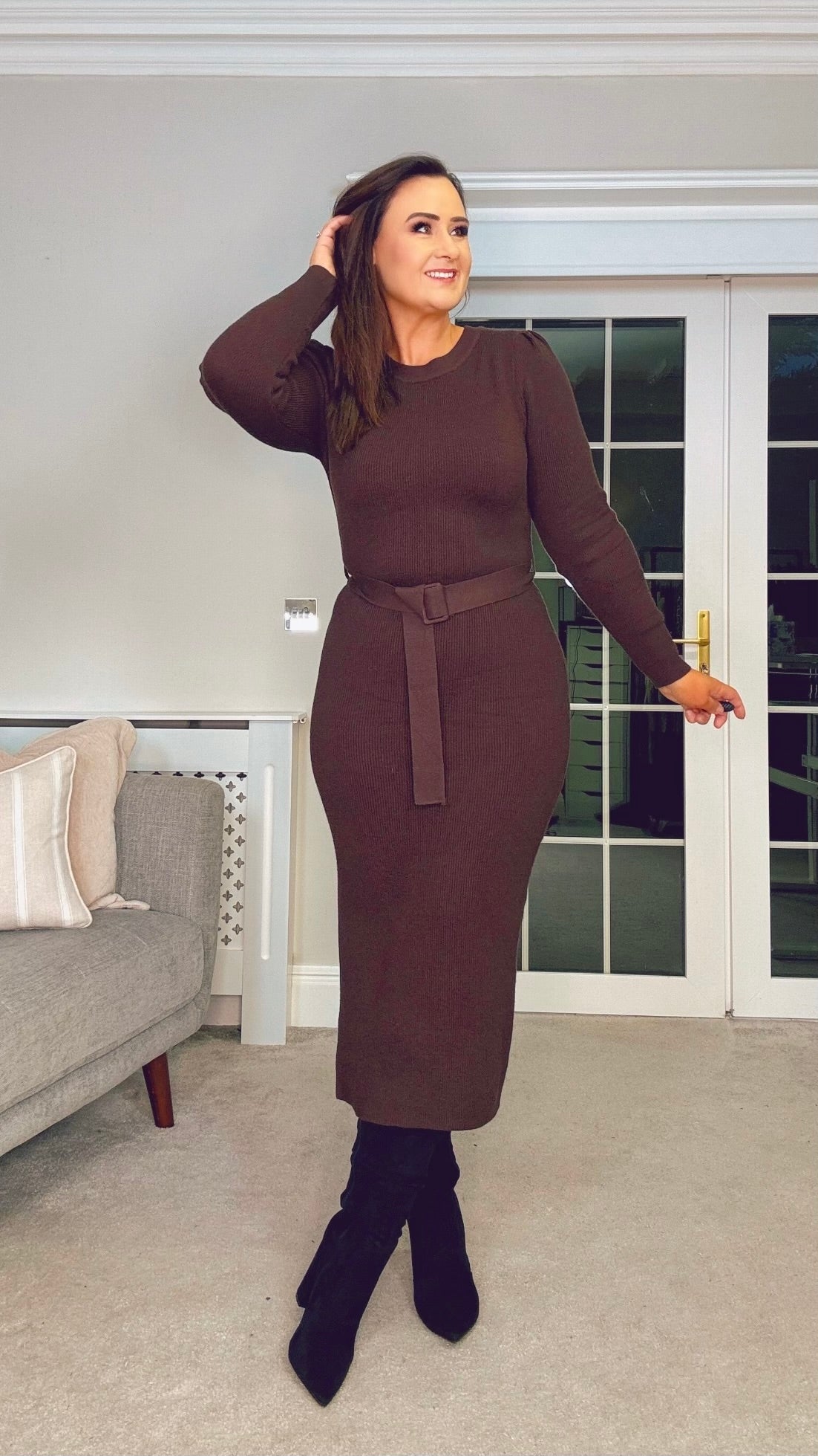 BROWN JUMPER DRESS with belt