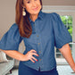 SHORT BALLOON SLEEVE DENIM BLUE SHIRT