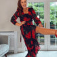 BLACK POPPY WRAP MIDI DRESS