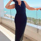 SENSS BLACK RIBBED MAXI DRESS