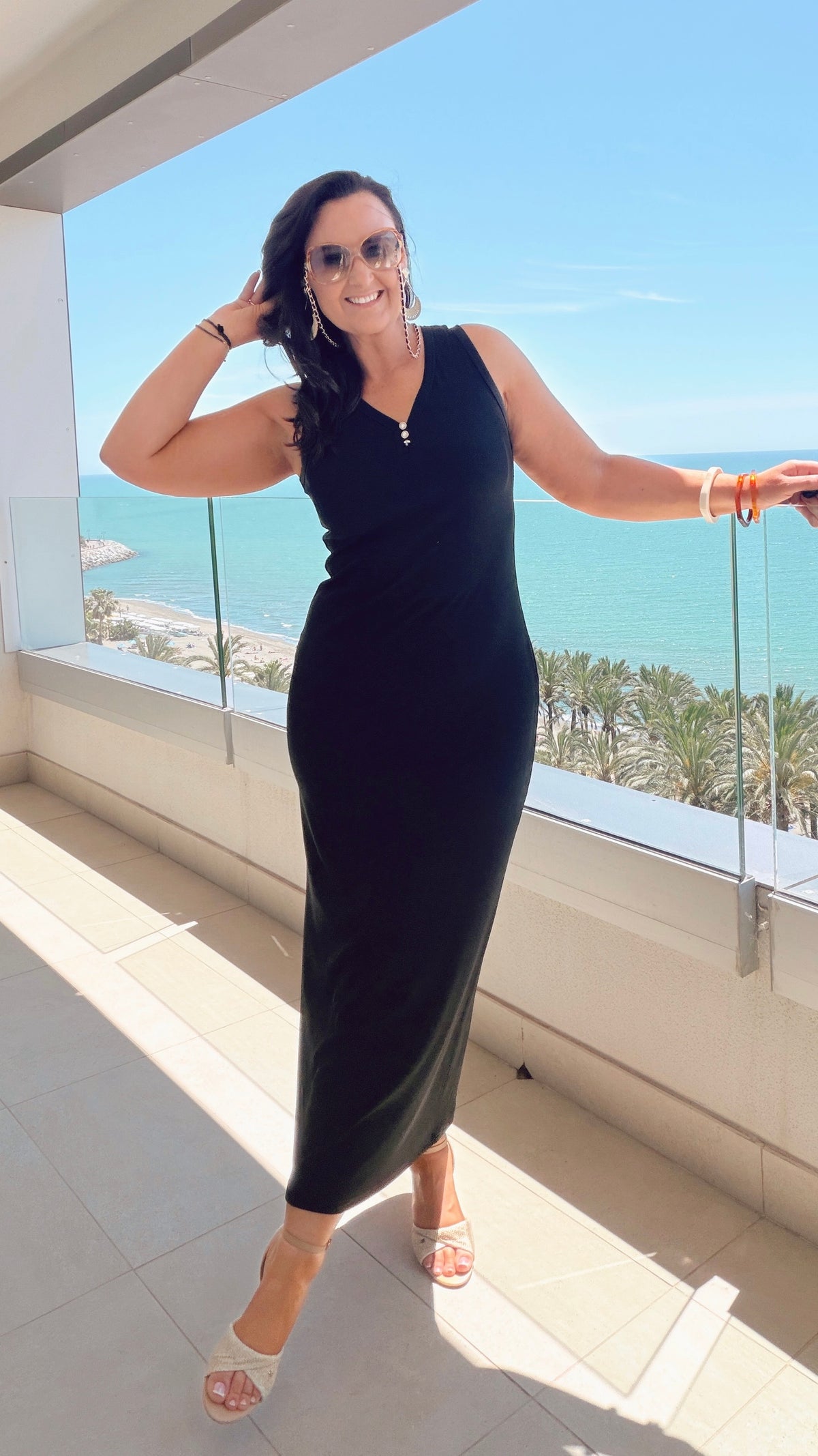 SENSS BLACK RIBBED MAXI DRESS
