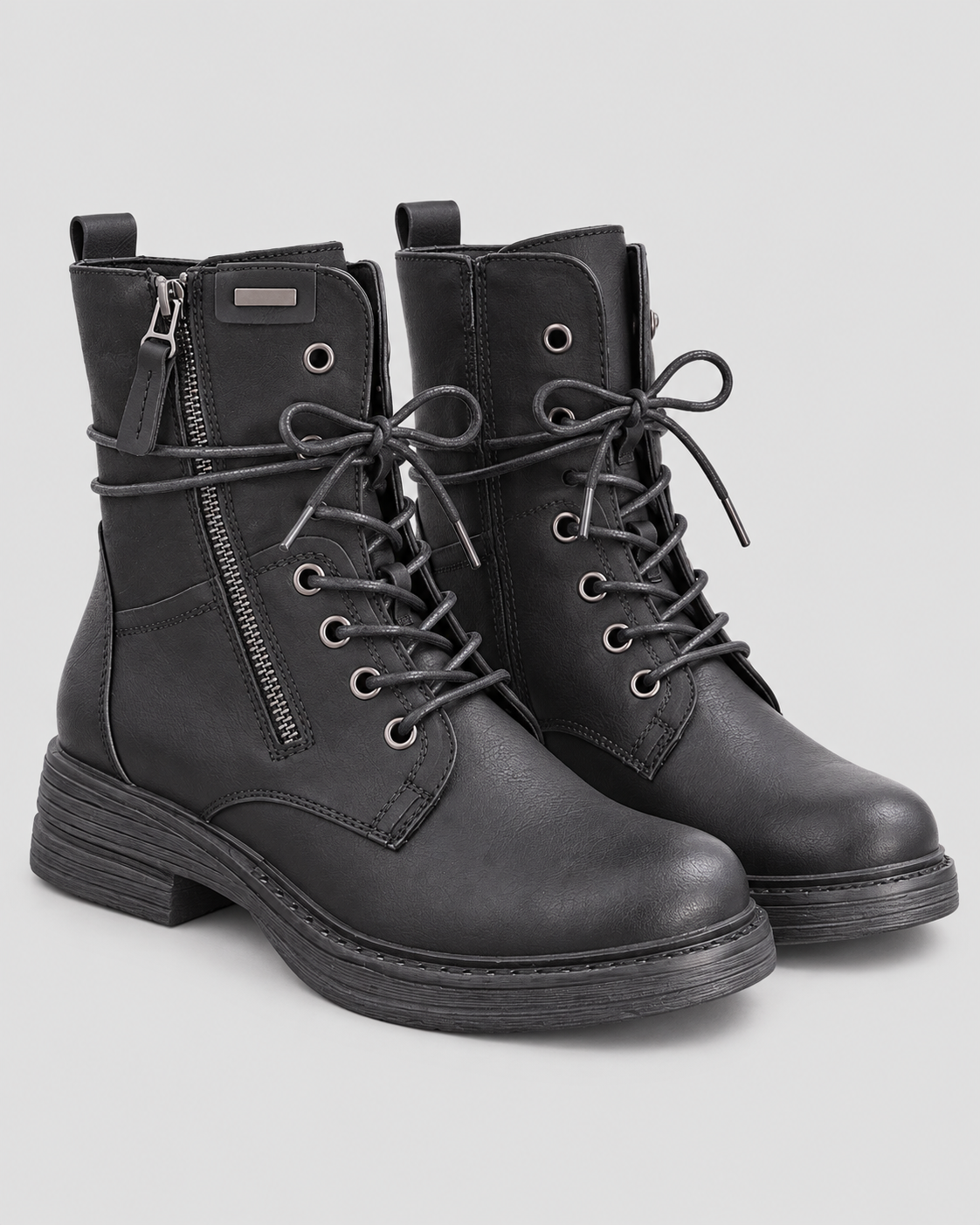 BLACK LACE UP BIKER BOOTS