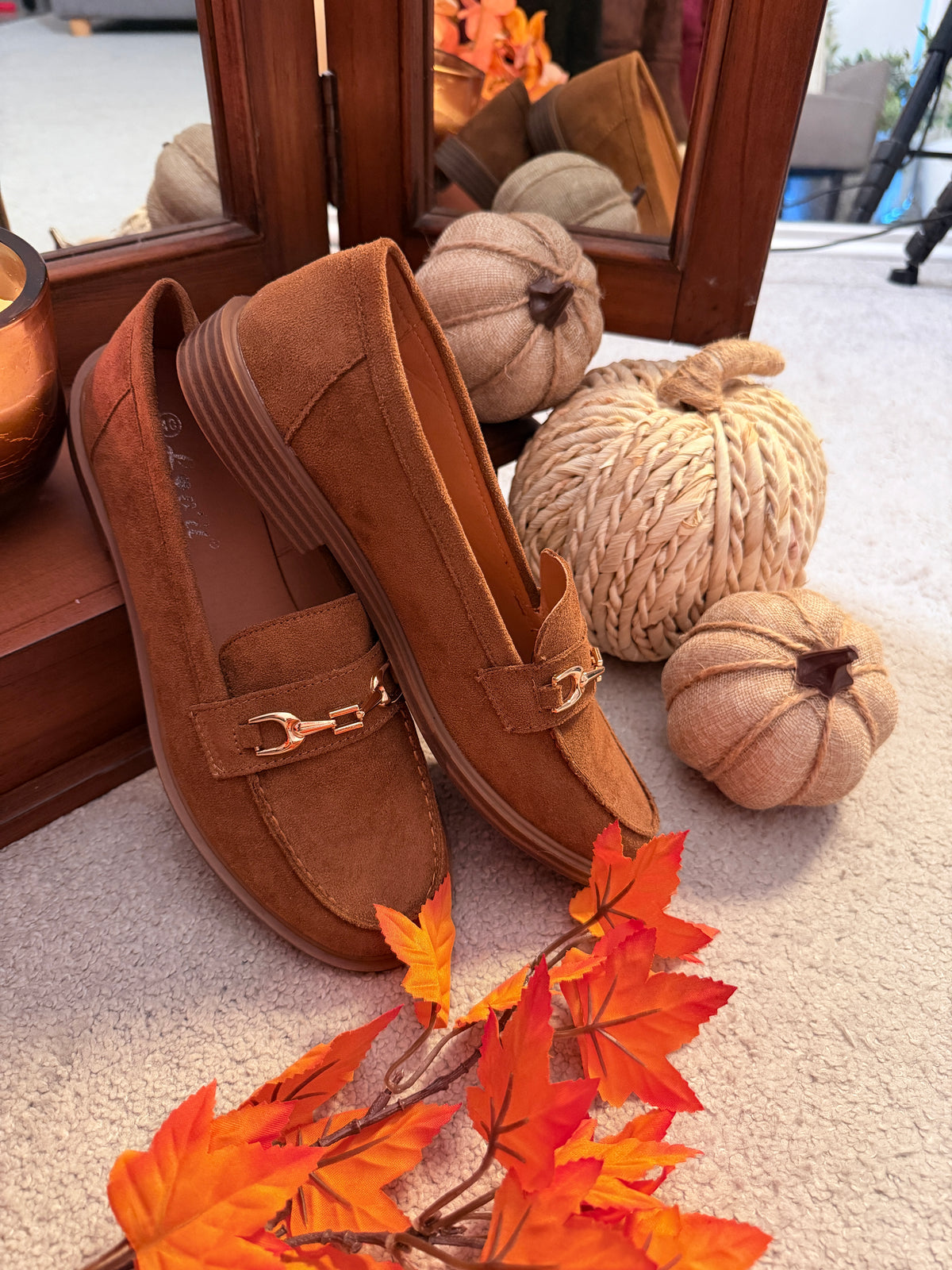 SUEDE LOAFER with GOLD HORSE BIT