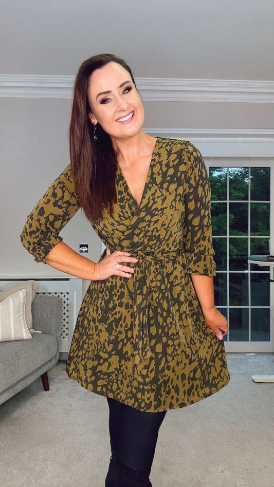 KHAKI & BLACK ARCHIE SHORT DRESS