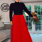 RED SATIN PLEATED SKIRT