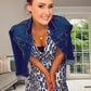 BLUE LEOPARD PRINT MIDI DRESS