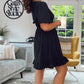 BLACK SMOCK WAIST SHORT FRILL DRESS