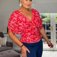 RED & PINK PATTERN GATHERED TOP