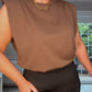 BROWN PADDED SHOULDER TSHIRT