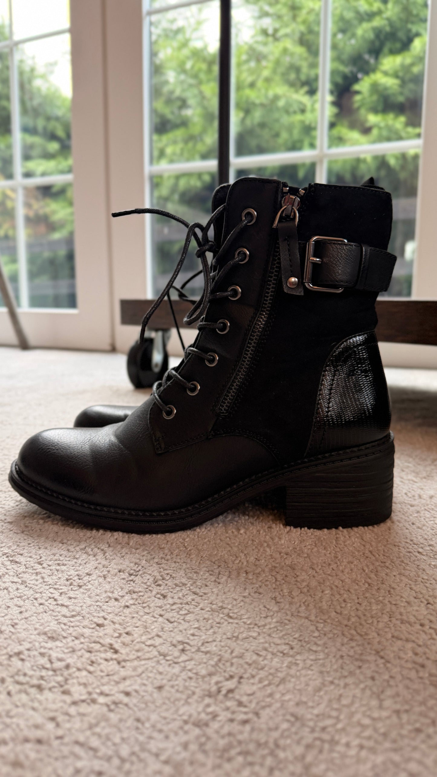 BLACK LACE BOOTS with BLOCK HEEL