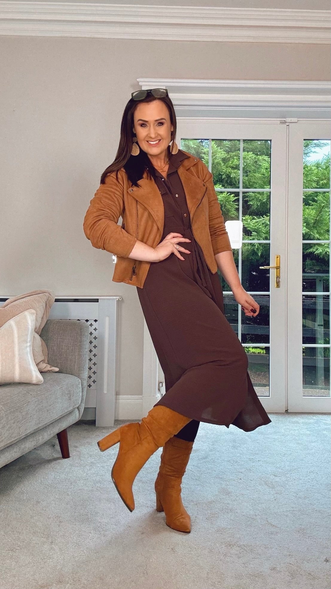 BROWN MIDI SHIRT DRESS