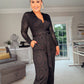 BLACK AND BROWN STRETCH JUMPSUIT