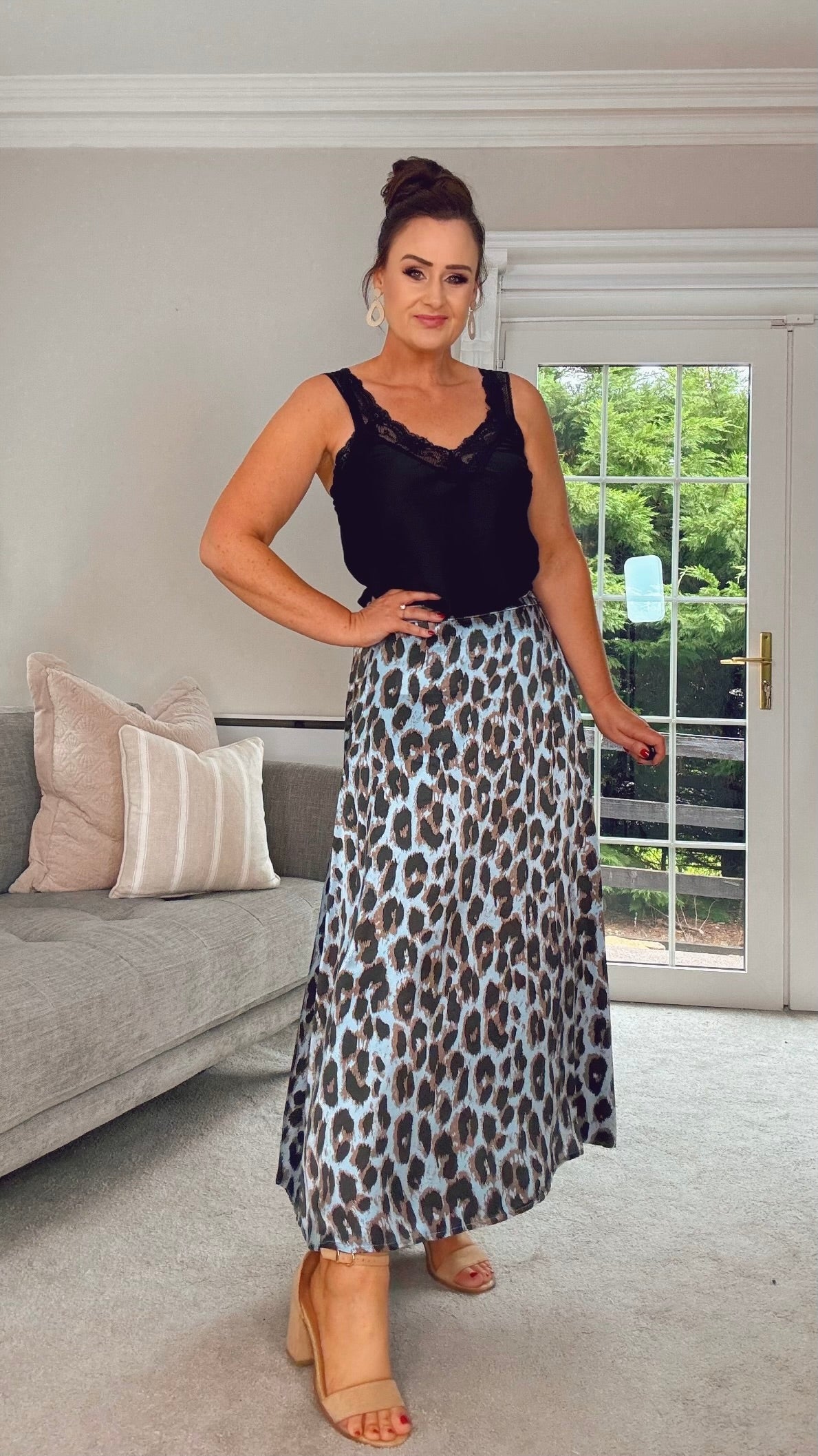 DUCK EGG BLUE LEOPARD PRINT SKIRT