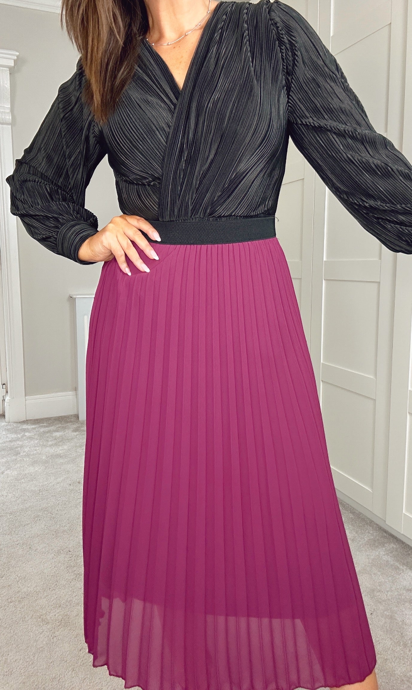 MAGENTA Pleated Midi Skirt