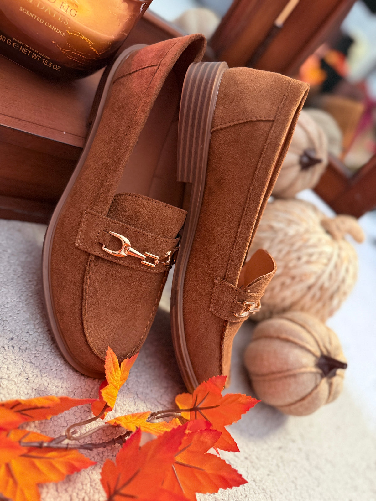 SUEDE LOAFER with GOLD HORSE BIT