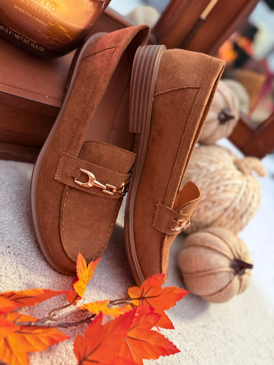 SUEDE LOAFER with GOLD HORSE BIT