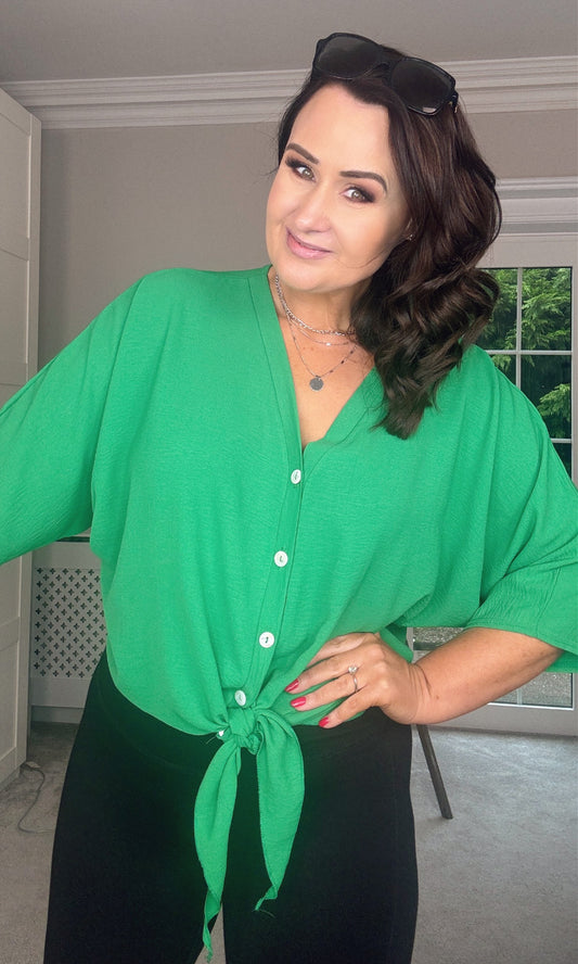 GREEN TIE KNOT BATWING BLOUSE