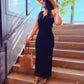 SENSS BLACK RIBBED MAXI DRESS