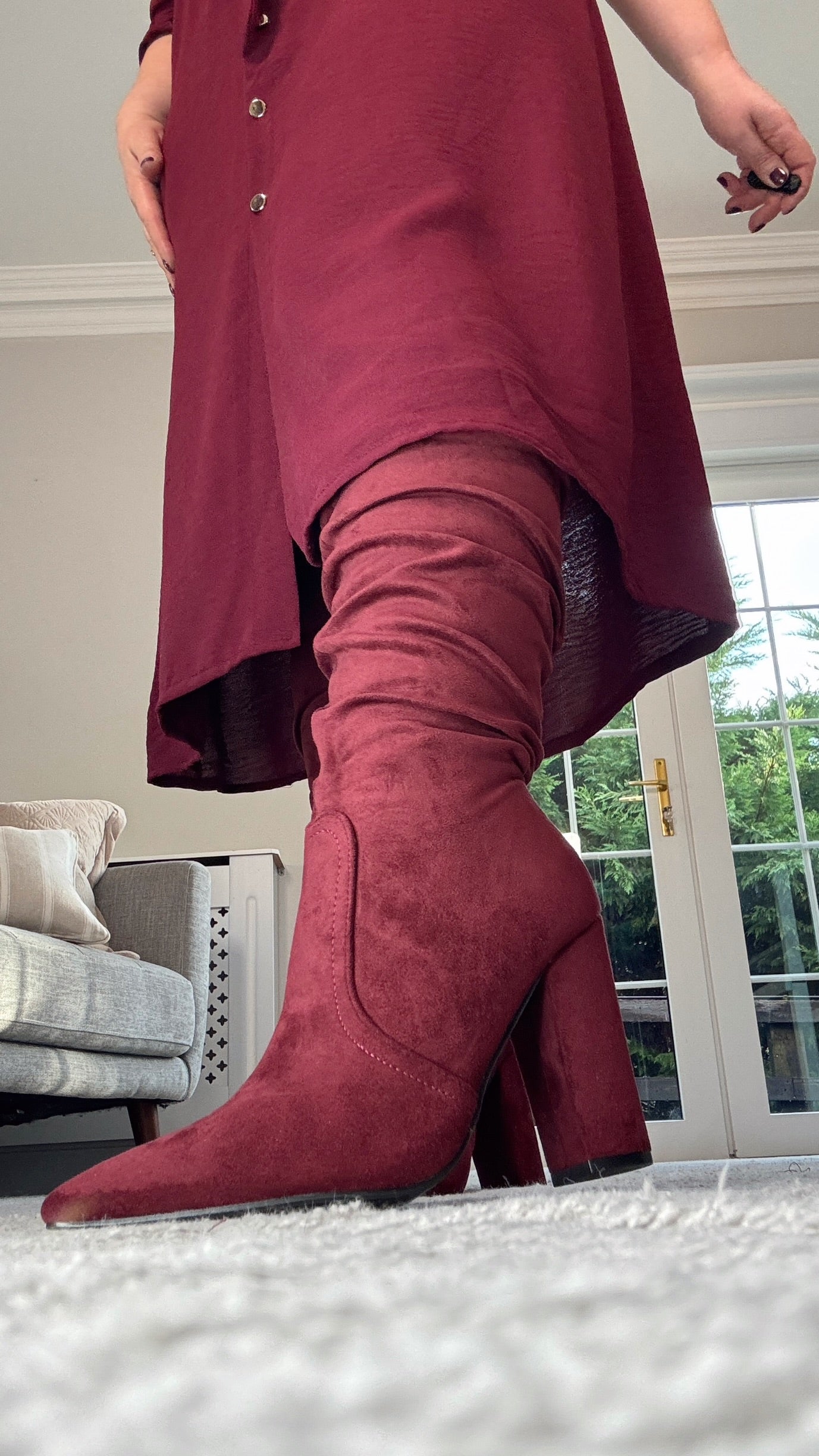 BURGUNDY KNEE HIGH BOOTS