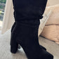 BLACK BLOCK HEEL SUEDETTE BOOTS