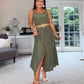 KHAKI BUTTON SUN DRESS with belt